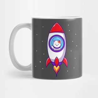 Cute Astronaut Cat Flying In Rocket Cartoon Mug